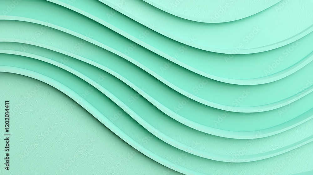 Poster smooth curved layers in soft mint green abstract background for modern design and decor projects