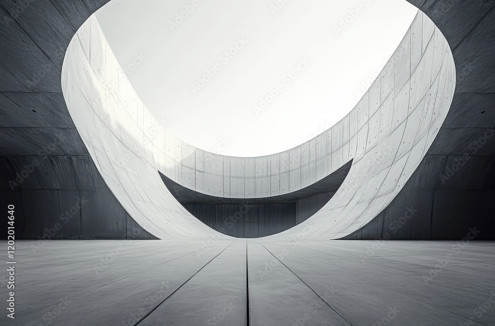 Poster modern architectural design with curved concrete structure featuring smooth lines and minimalist aes