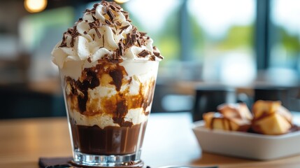 A stunning dessert showcasing layers of chocolate and cream, topped with chocolate shavings, perfect for any celebration or a sweet treat to brighten your day.