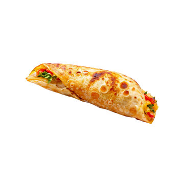 Crispy and Delicious: A golden brown, perfectly rolled parotta wrap overflowing with savory fillings, capturing the essence of a street food favorite. 
