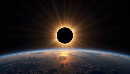 Obraz premium Solar eclipse from space with glowing corona.
