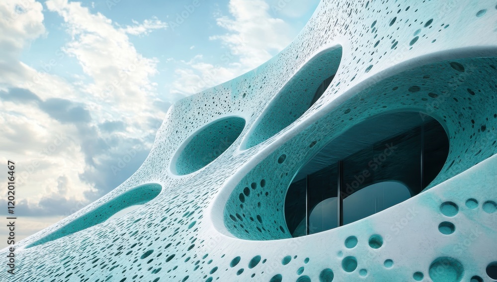 Aufkleber modern architectural design with unique organic shapes and textures against a cloudy sky featuring l
