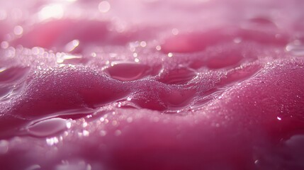 Abstract Pink Foam Texture Close Up of Bubbly Shimmering Surface with Glistening Drops