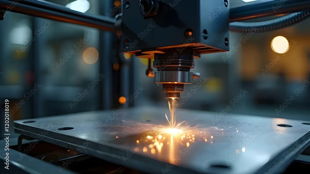 Poster a laser cutting machine creates a bright spark as it precisely cuts through a metal sheet in a well-