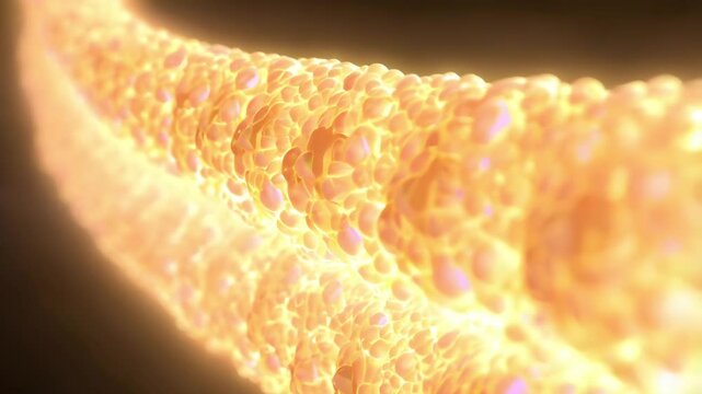 A glowing strand of amino acids twisting and folding into a complex 3D structure