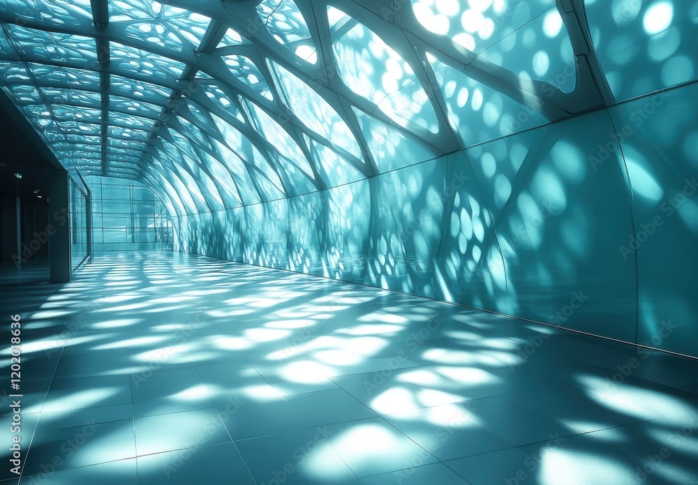 Poster modern architectural interior with dynamic light patterns creating a unique atmosphere in a contempo
