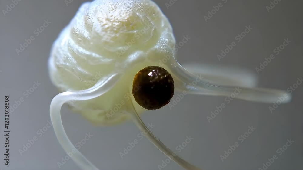 Poster close-up of a macrophage engulfing a pathogen under a microscope