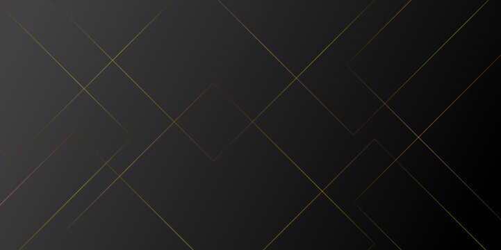 Design geometric tile gold on black background with triangle shape. Geometric dark material background. Elegant abstract shiny luxury black gold background for wallpaper, banner, cover or Presentation