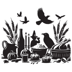 thanksgiving Silhouette, Wild turkey black silhouette vector illustration