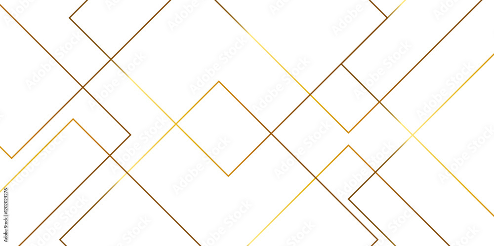 Poster Modern minimal golden square shape background with stoke. abstract futuristic architecture concept with digital geometric gold line for wallpaper, presentation background design, vector illustration.	