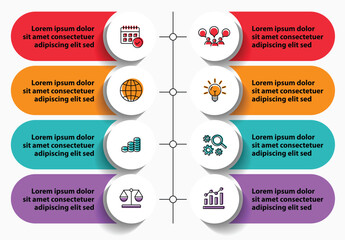 8 steps infographic template with 8 options. Flowchart that can be used for business report, data visualization and presentation. Timeline infographic elements vector illustration.