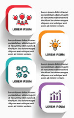 4 steps infographic template with 4 options. Flowchart that can be used for business report, data visualization and presentation. Timeline infographic elements vector illustration.