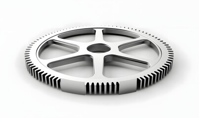Naklejka premium Single metallic gear wheel isolated on white.