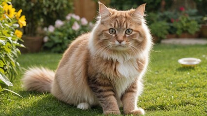 Obraz premium Fawn british longhair cat in the garden