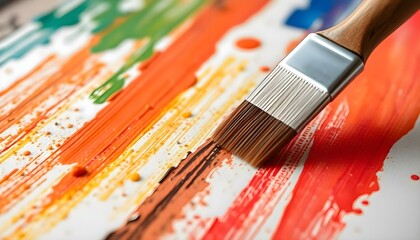 Fototapeta premium a close up of a paintbrush on a painting