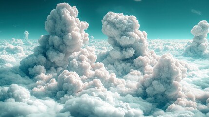 Naklejka premium Dramatic Aerial View of Massive Cumulus Cloudscape Heavenly White Clouds Above Textured Cloud