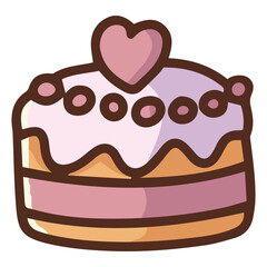 Hand-drawn illustration of a round cake with heart decorations, ideal for Valentine's Day cards, romantic events, and love-themed designs