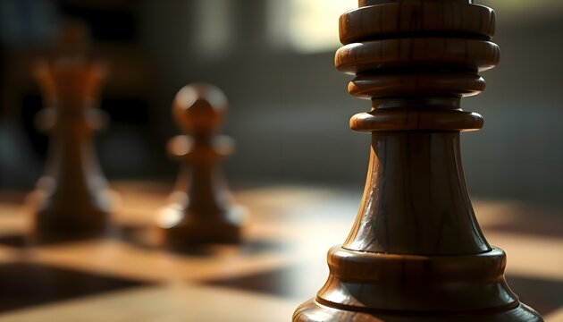 a close up of a chess board with pieces on it