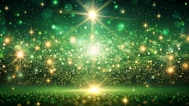 Magical green and gold bokeh background with lights and sparkles, St. Patrick's day concept	
