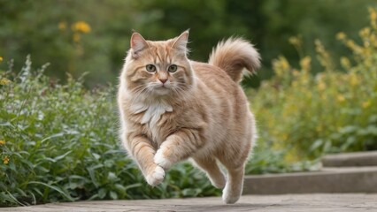 Fawn british longhair cat in the garden