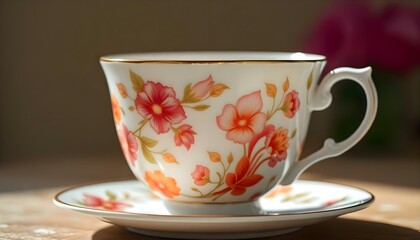 Fototapeta premium a cup and saucer sitting on a table