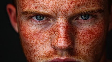 Naklejka premium Close up Portrait of a Freckled Man with Red Hair and Blue Eyes