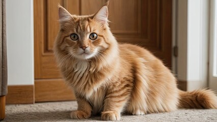 Fawn british longhair cat in the living room