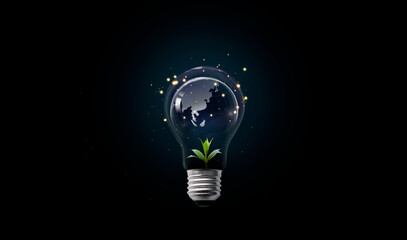 Environmental protection. Green world map is on a light bulb that represents green energy Renewable energy that is important to the world