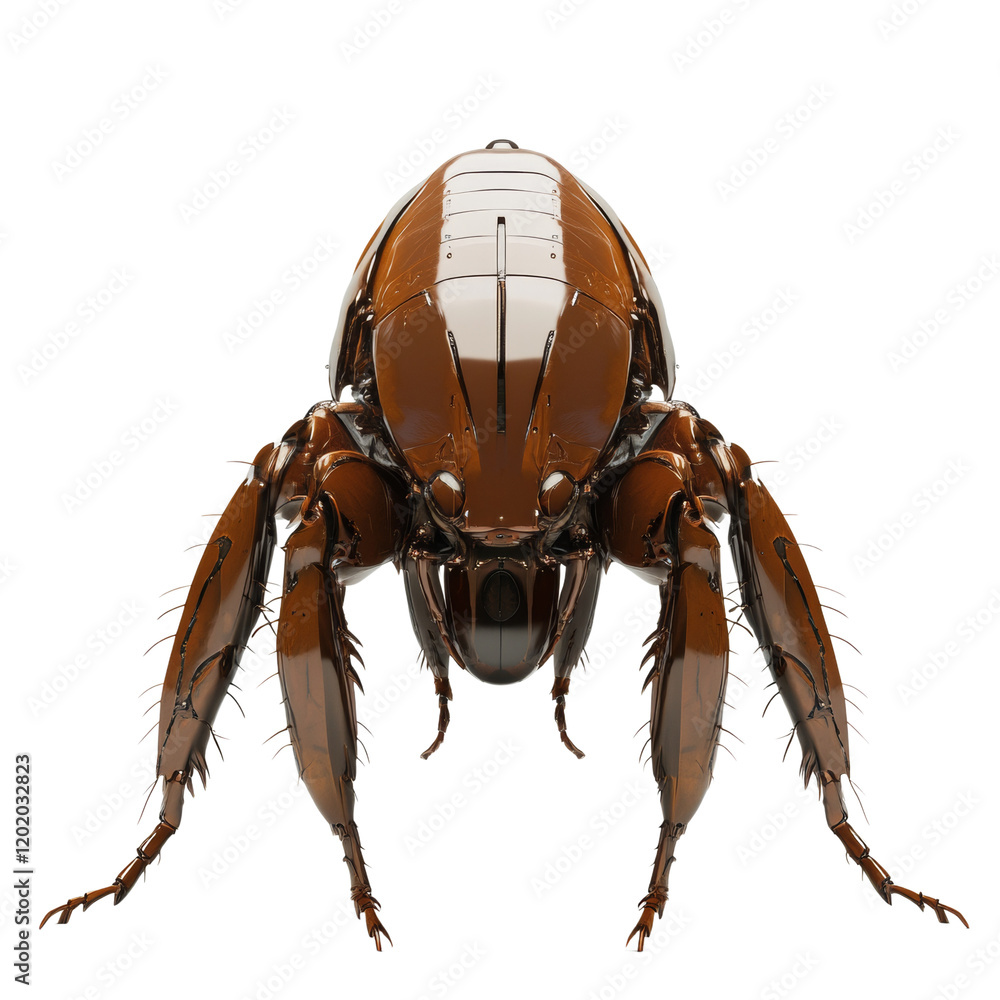 Poster A detailed 3D rendering showcases a metallic brown robotic insect with intricate mechanical details.