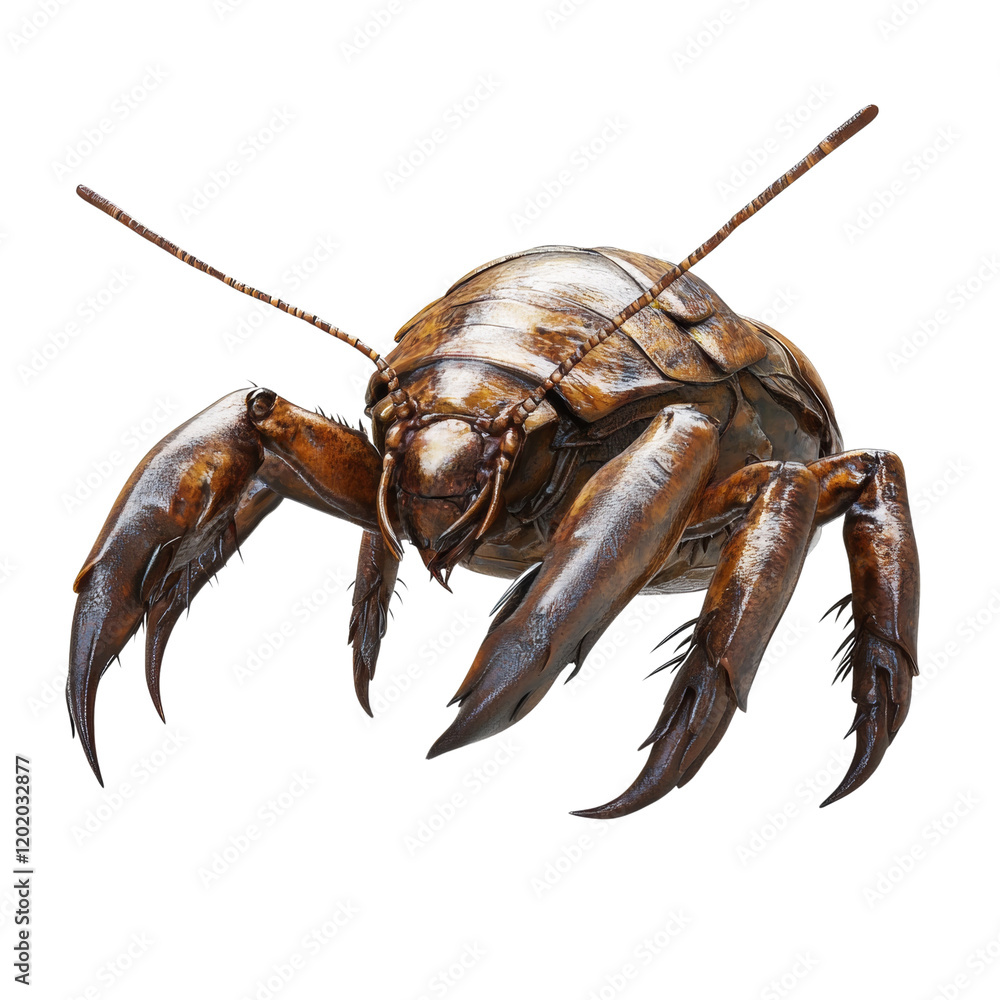 Poster a digital 3d render of a colossal brown cockroach, isolated on a white background, showcasing intric