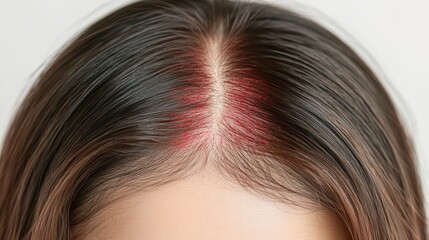 Close up of Woman s Hair Showing Scalp Irritation and Redness