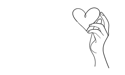 Hand with heart continuous line art drawing isolated on white background. Charity and help. Vector illustration