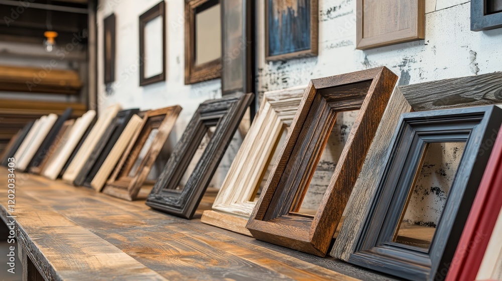 Poster rustic wooden picture frames displayed on table