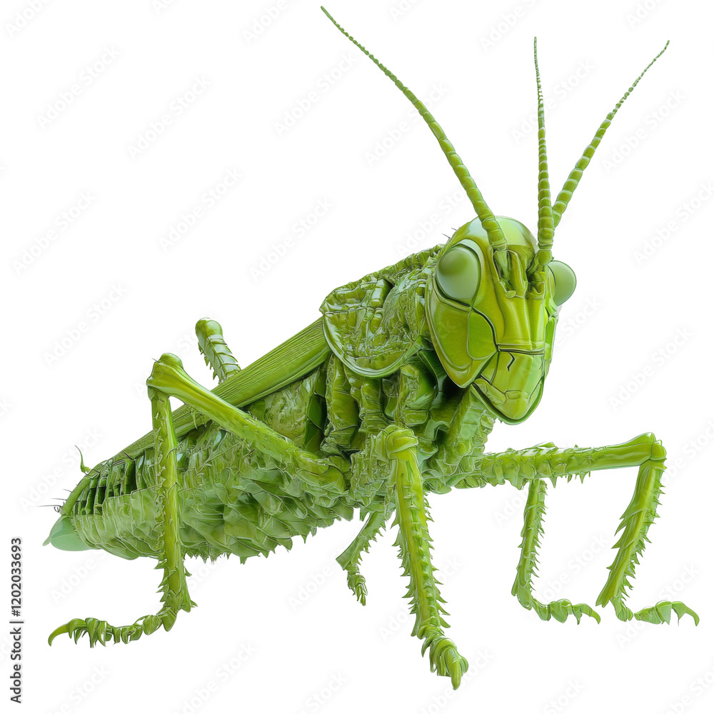 Aufkleber a highly detailed 3d render depicts a vibrant green grasshopper with intricate anatomical features.
