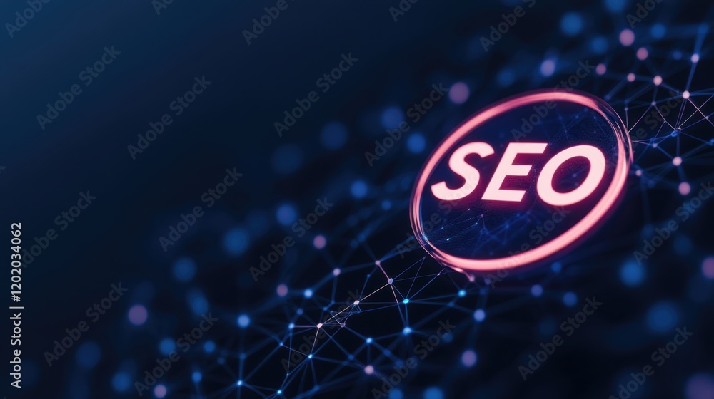Poster a digital representation of seo concepts featuring a glowing 