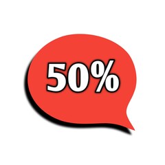 Fifty percent discount sybol in red colour and white fonts