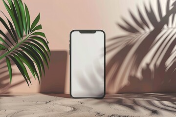 Detailed Visual  of Psd Smartphone Screen Single Mockup on Abstract Palm 3D Background