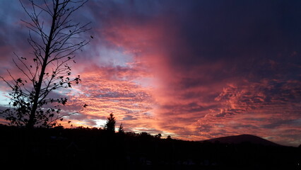 Sunset cloudy sky colored pink