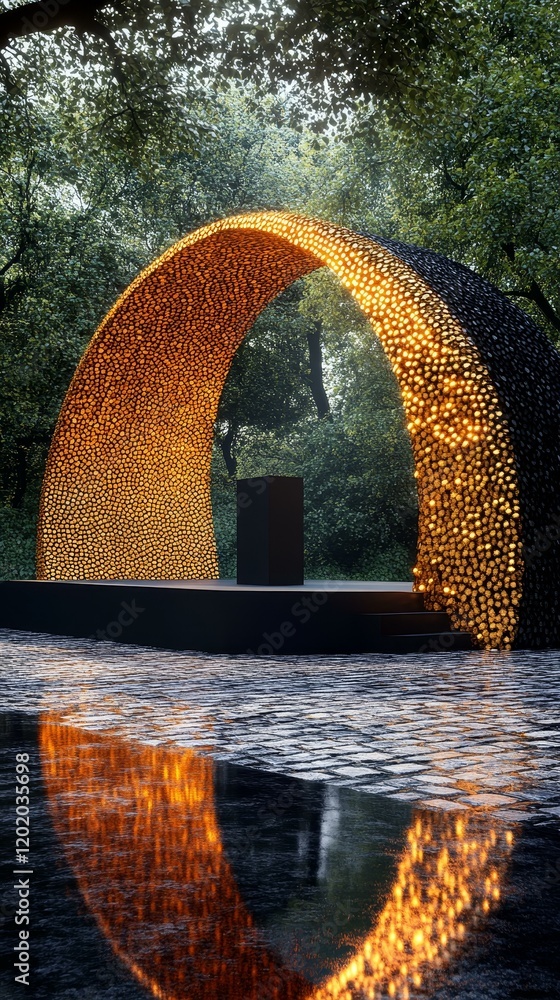 Poster illuminated architectural archway in park setting