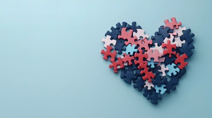 Puzzle Pieces Forming a Heart Symbolizing Empathy and Community Connection in 3D