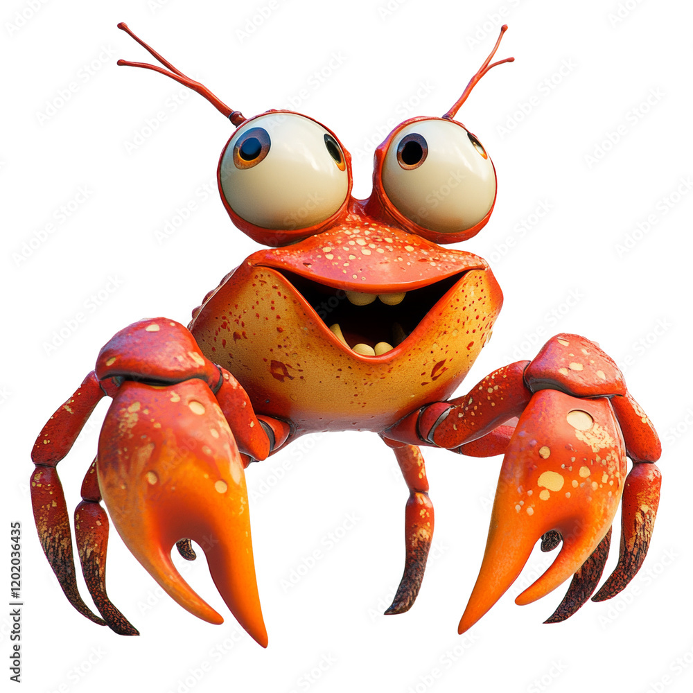 Aufkleber a digitally rendered image of a cheerful cartoon crab with expressive features and vibrant coloring.