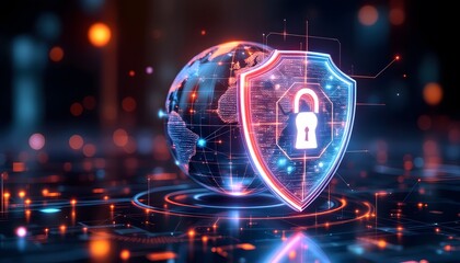 Global Digital Shield: A Futuristic Cyber Security Illustration