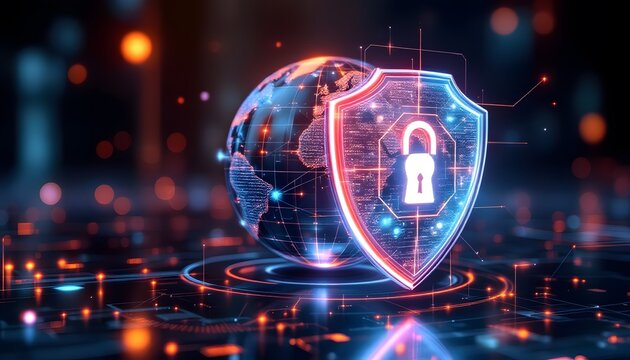 Global Digital Shield: A Futuristic Cyber Security Illustration