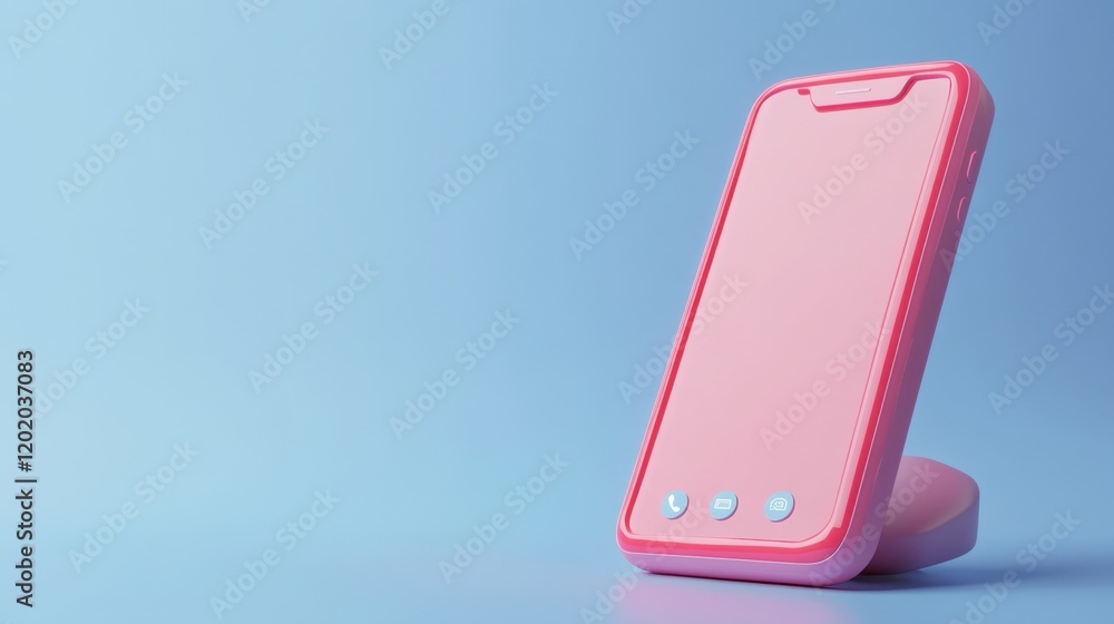 Poster a sleek pink smartphone rests on a light blue background, showcasing a minimalistic design with thre