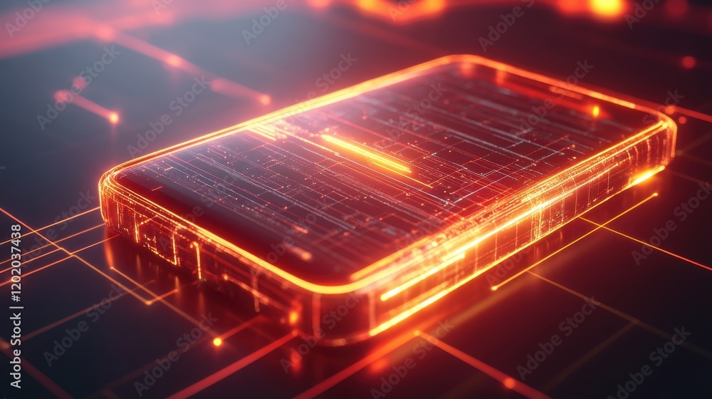 Poster a glowing, futuristic smartphone sits on a digital circuit background, showcasing an illuminated des