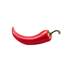 Red Chili Pepper: A vibrant, ripe red chili pepper, isolated against a pure background, showcasing its smooth skin and elegant curve. The rich color and glossy texture are strikingly detailed. 