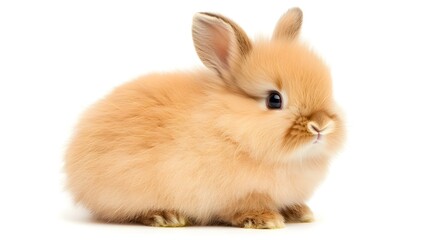 Obraz premium Fluffy Brown Bunny Sitting Upright on White Background for Spring Themes