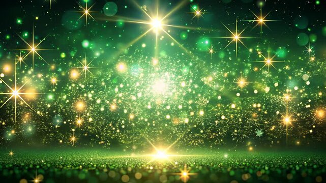 Magical green and gold bokeh background with lights and sparkles, St. Patrick's day concept	
