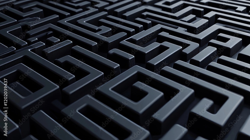 Poster abstract dark grey 3d maze pattern background texture design illustration graphic way art path black