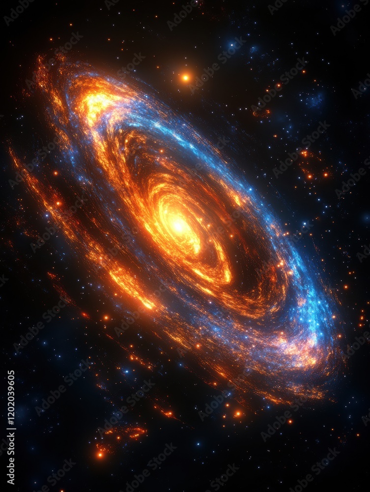 Poster vibrant galaxy with swirling nebula and luminous planets in the vastness of space. generative ai